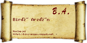 Biró Arzén névjegykártya